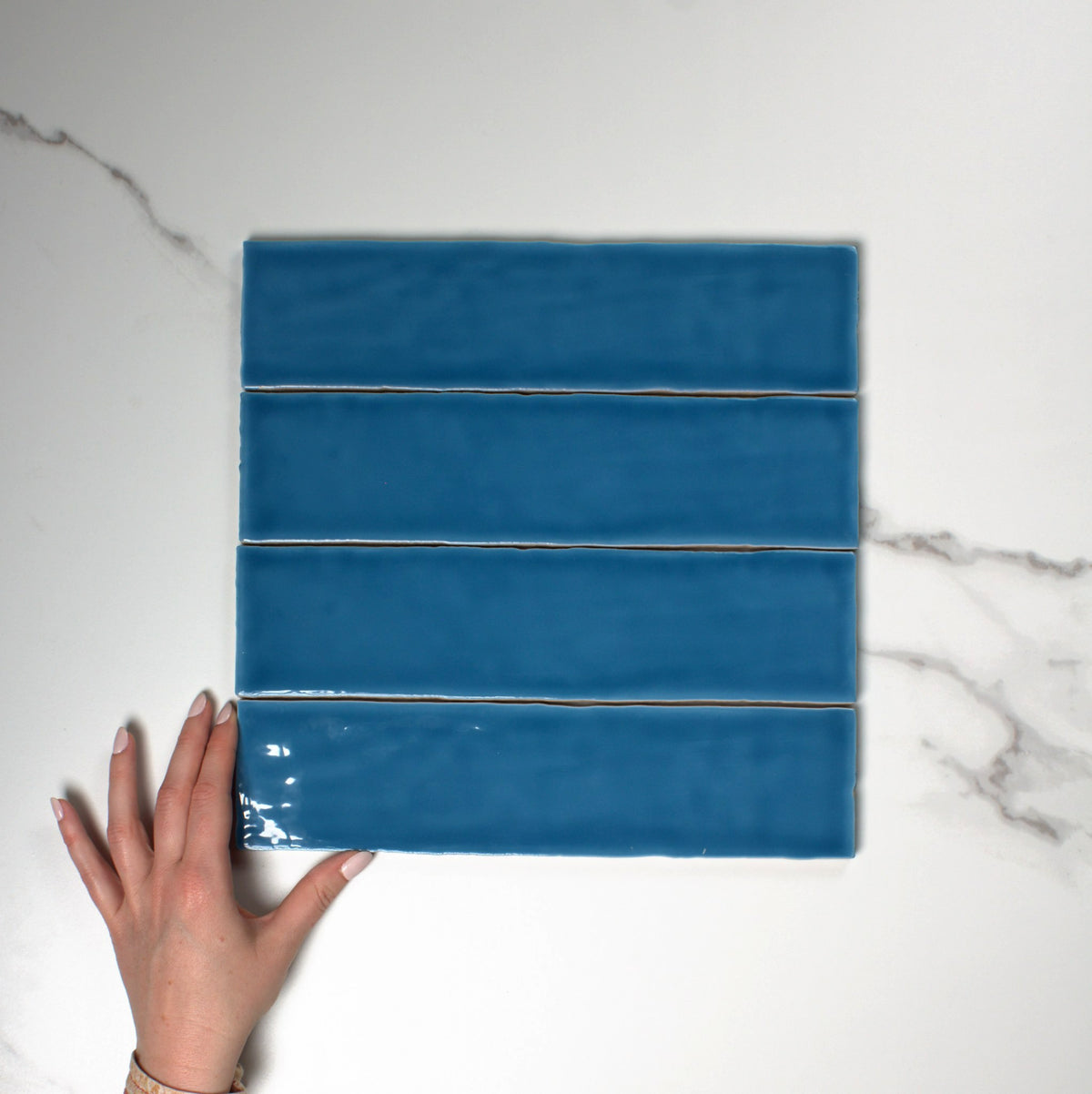 handmade gloss denim 75x300mm top view