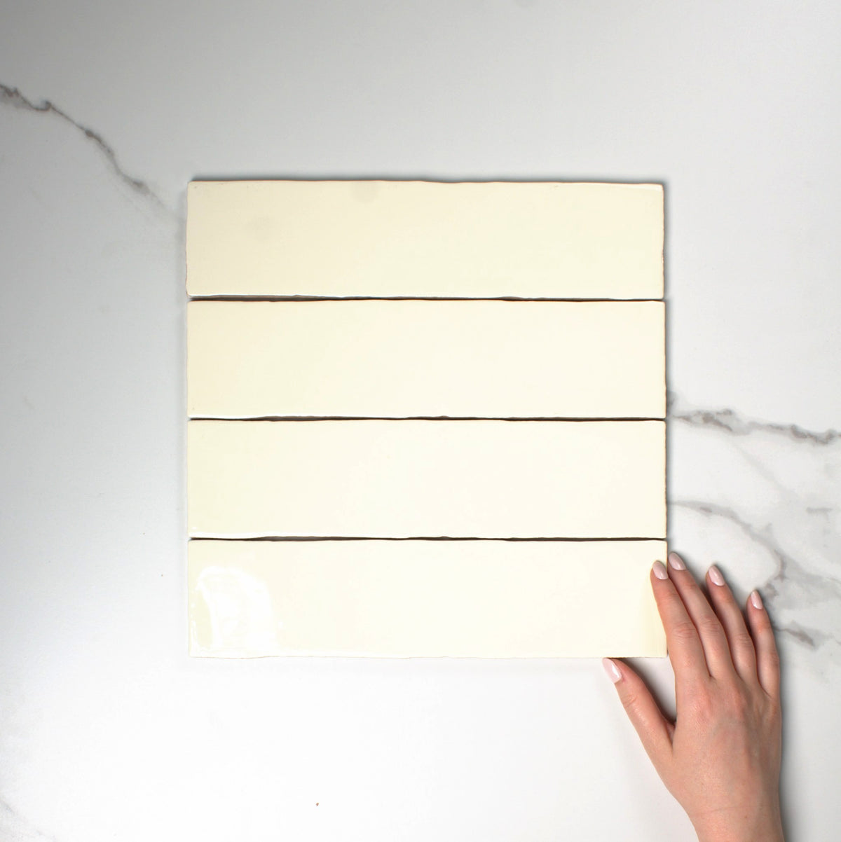 handmade gloss ivory 75x300mm top view