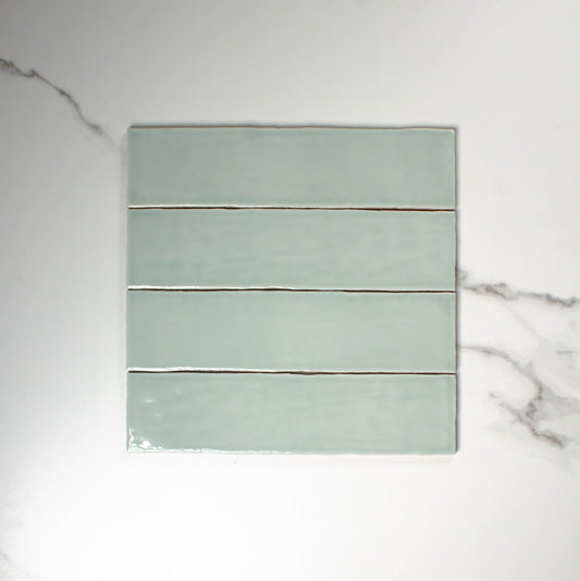 handmade gloss menta 75x300mm top view
