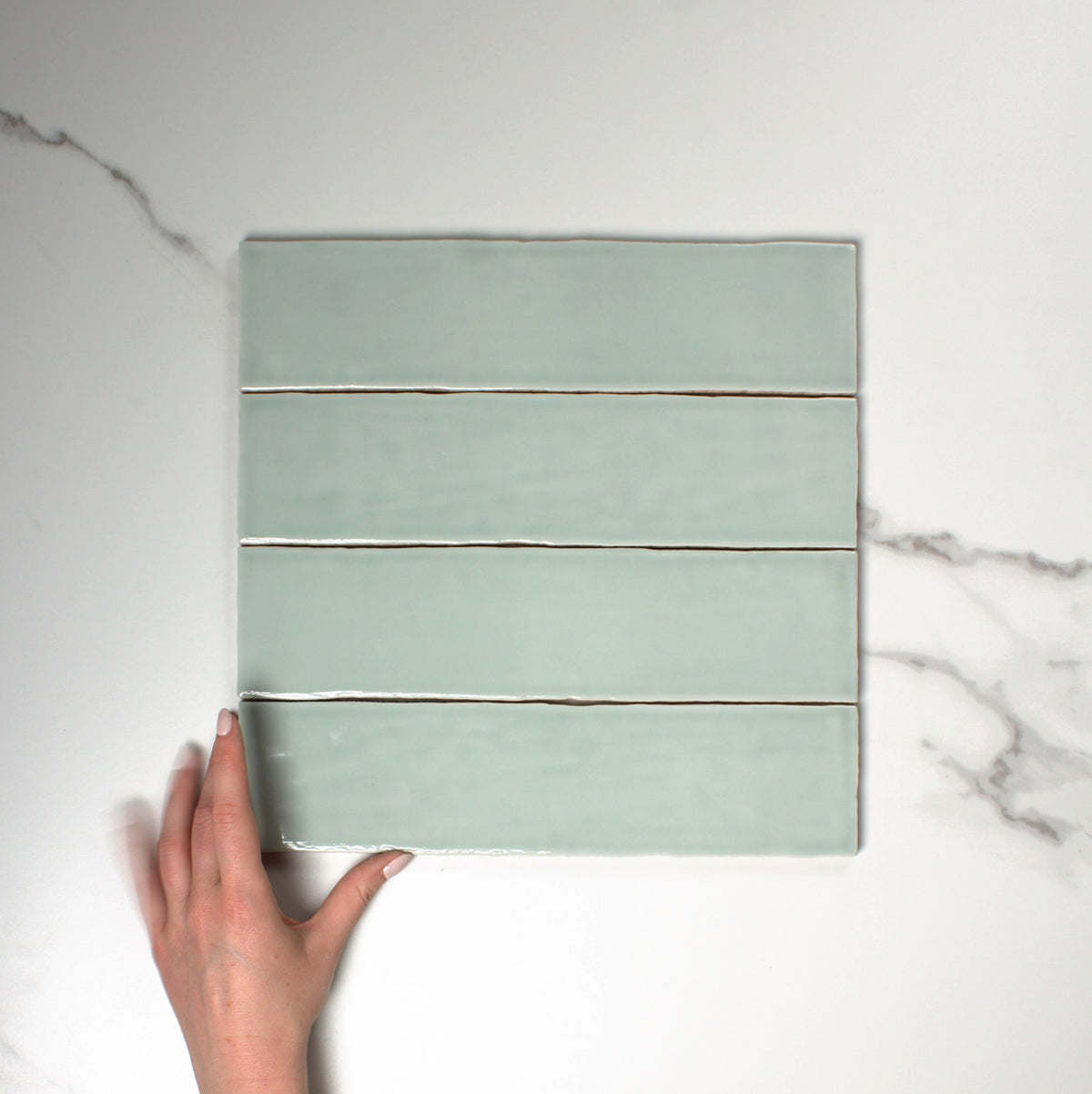 handmade gloss menta 75x300mm top view
