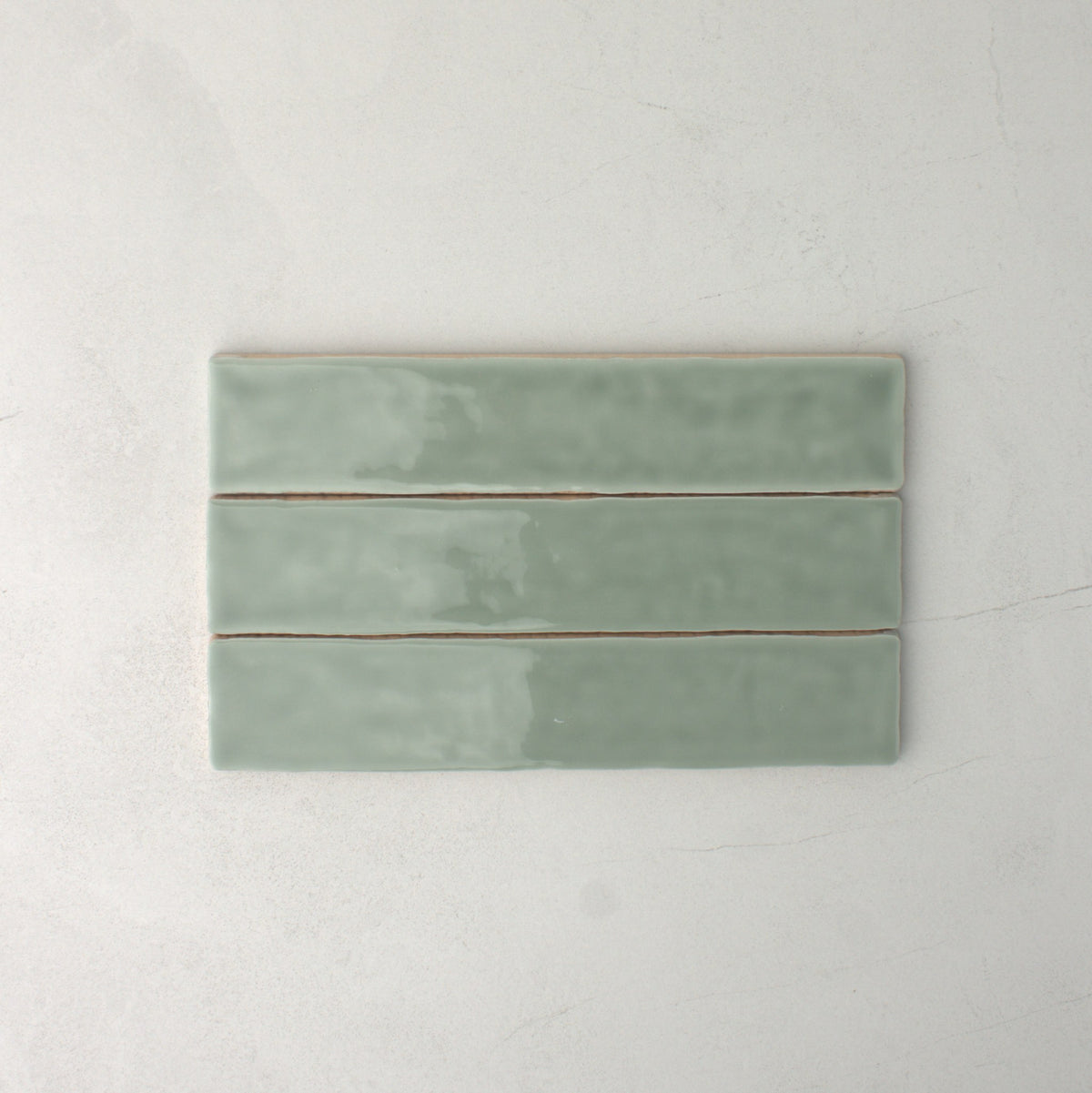 Spanish Handmade Gloss Sage 75x300mm top view