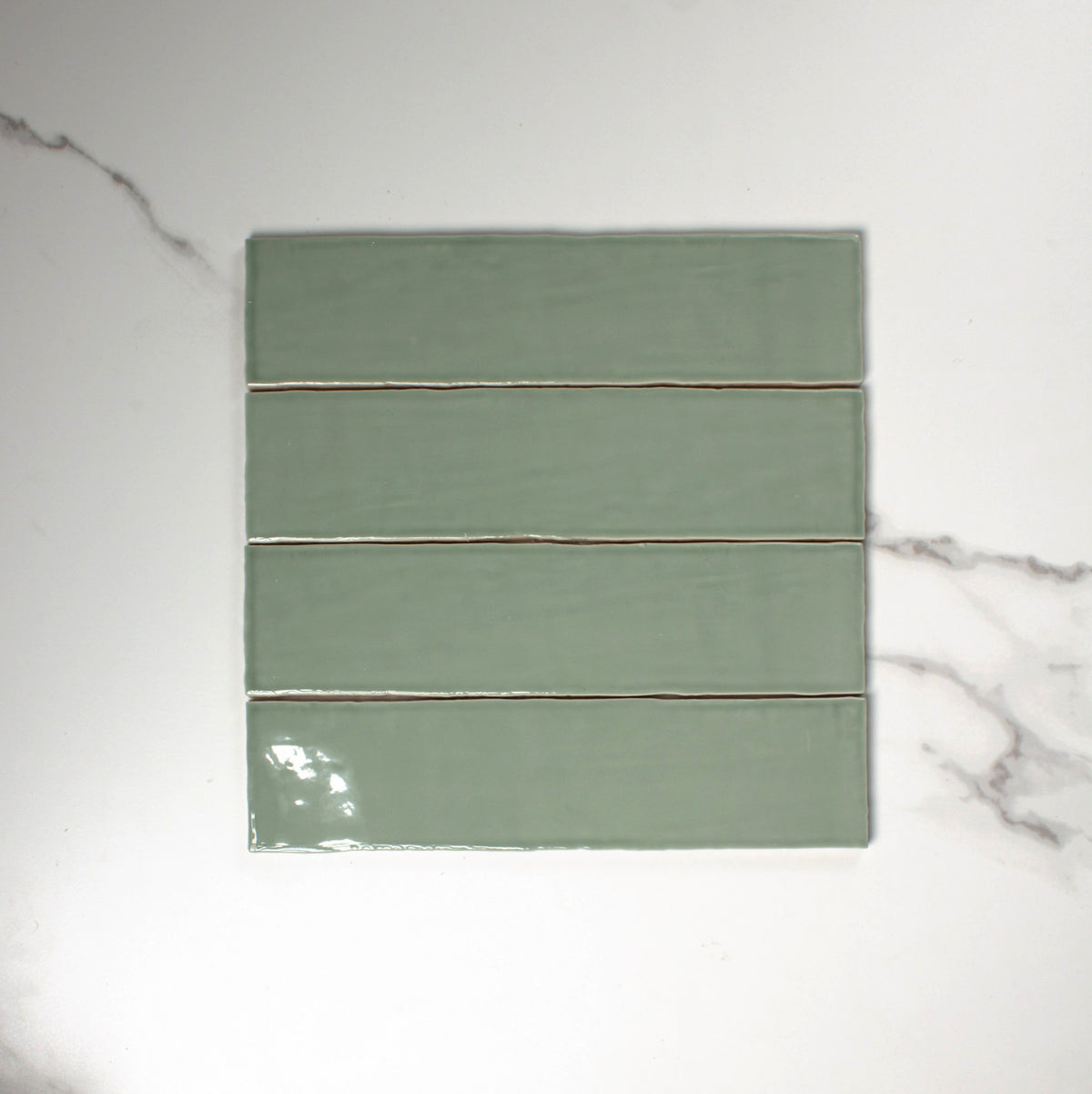 handmade gloss sage 75x300mm top view