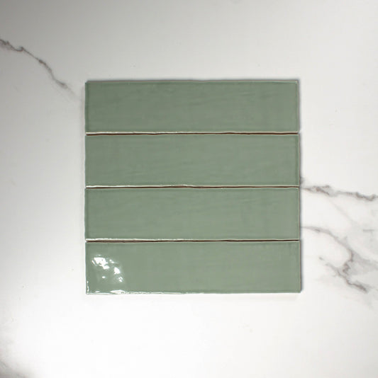 handmade gloss sage 75x300mm top view