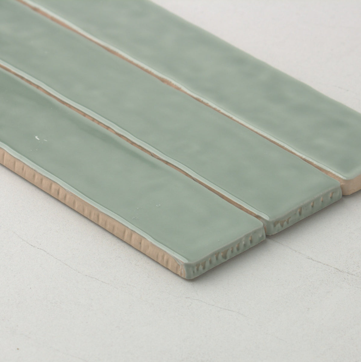 Spanish Handmade Gloss Sage 75x300mm angle view