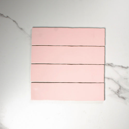 handmade gloss soft pink 75x300mm top view