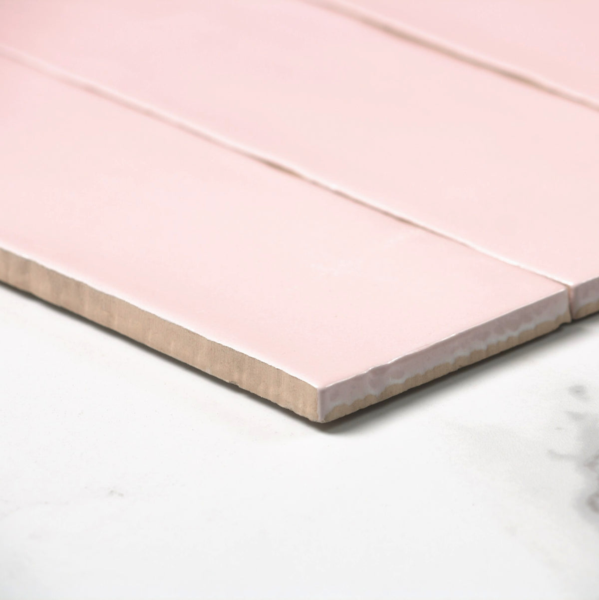 handmade gloss soft pink 75x300mm angle view