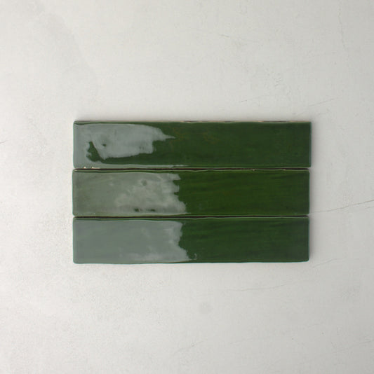 Spanish Handmade Gloss Verde Cobre 75x300mm top view