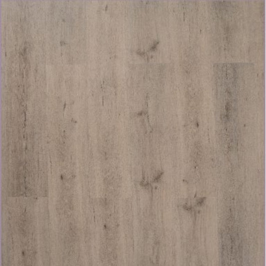 Close-up texture shot of Harbour Grey Elegant SPC Hybrid 6.5mm Flooring 5+1.5mm showing warm grey wood-grain planks with natural knot detailing.