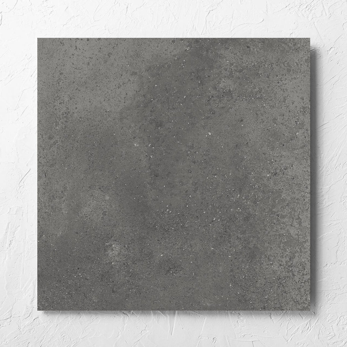 Imperial Dark Grey Matt 600x600mm tile laid flat on a white rendered wall, showing the tile surface