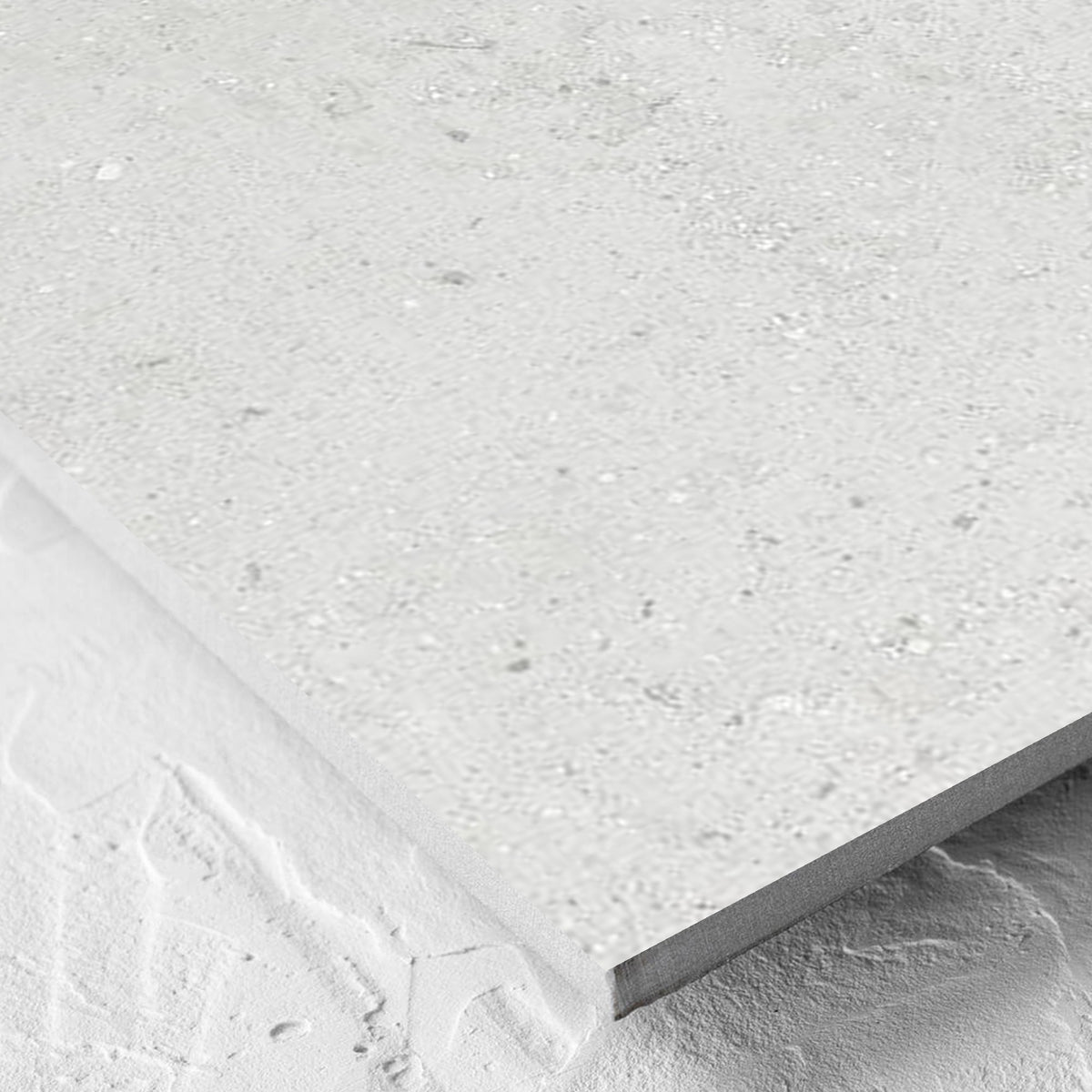 Corner close-up of the Imperial Light Grey Matt 600x600mm tile showing the tile surface and the edge profile