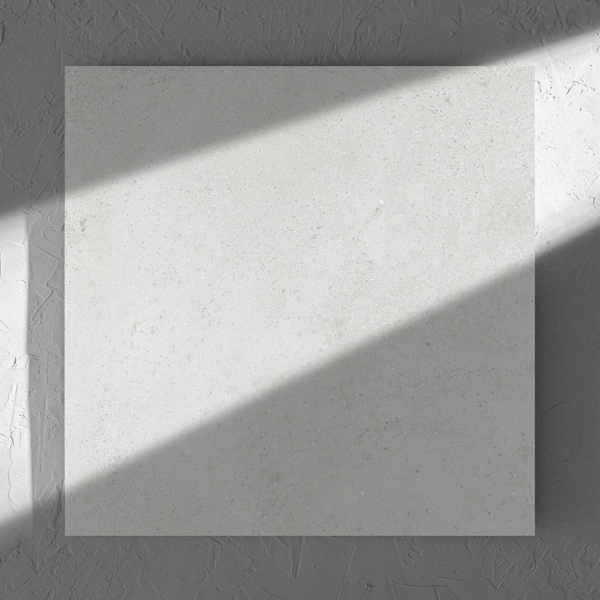 Imperial Light Grey Matt 600x600mm tile in soft natural window light, showing the tile surface