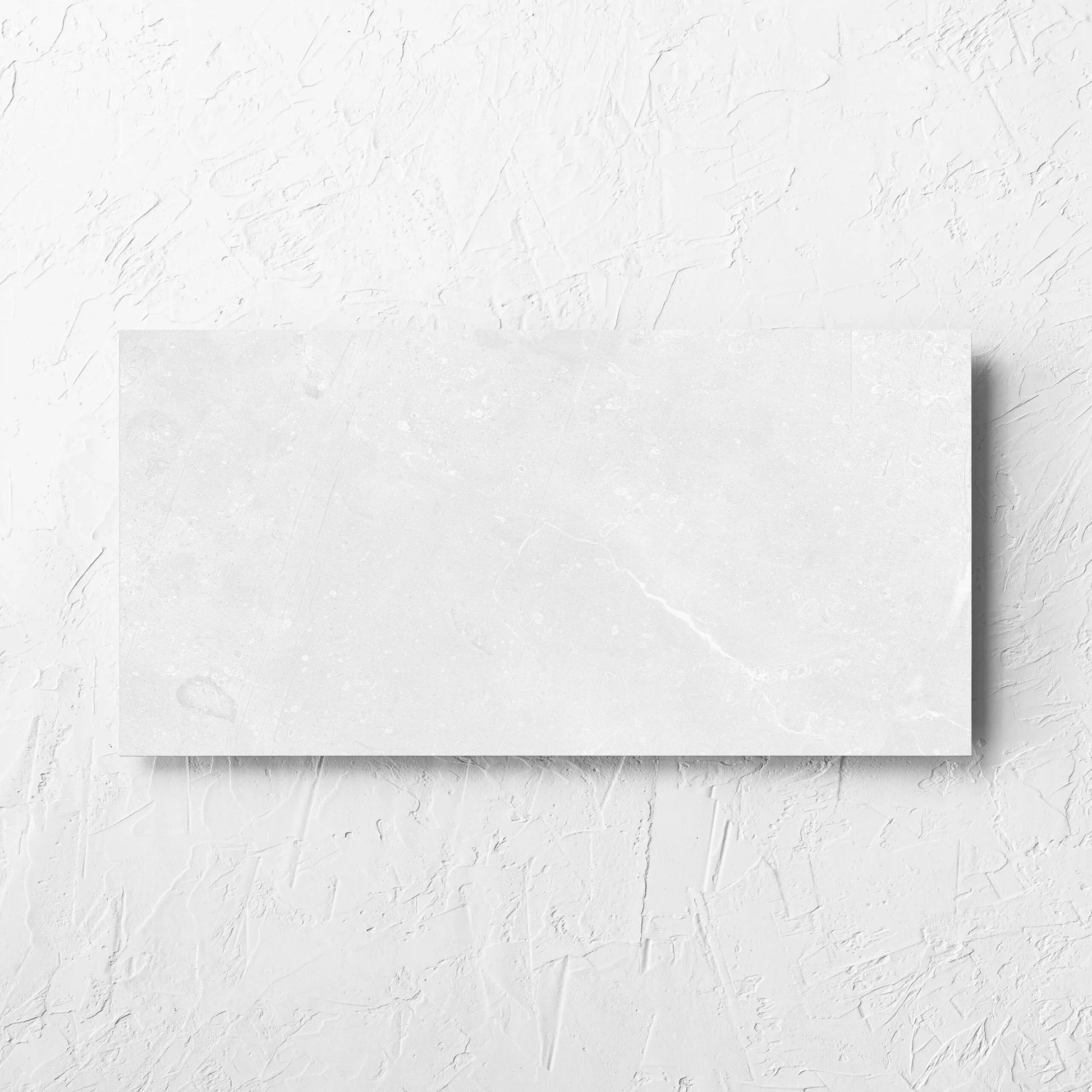 Kashmir Bone Matt 300x600mm tile laid flat on a white rendered wall, showing the matt surface