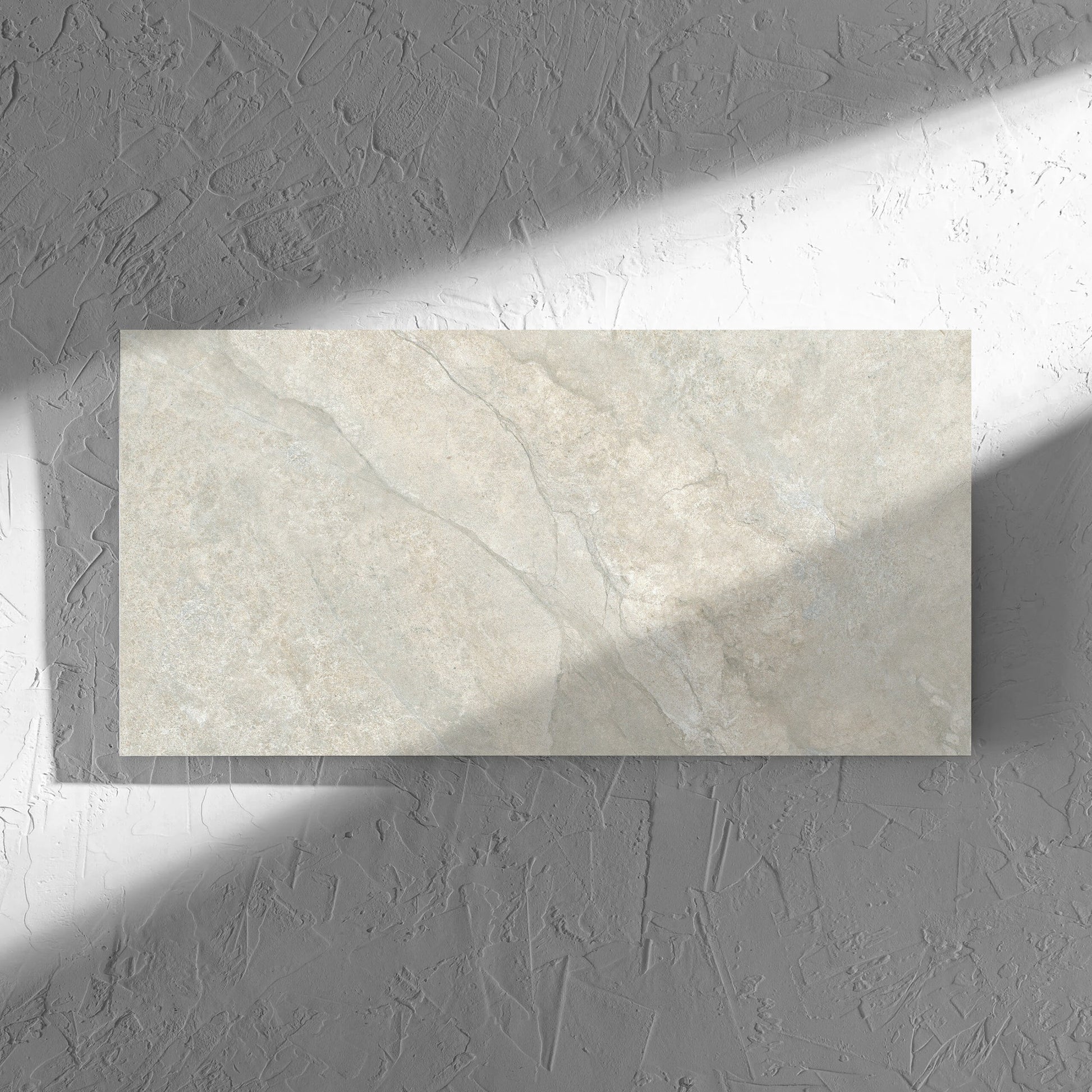 Lakestone Grey Matt 300x600mm tile in soft natural window light, showing the matt surface