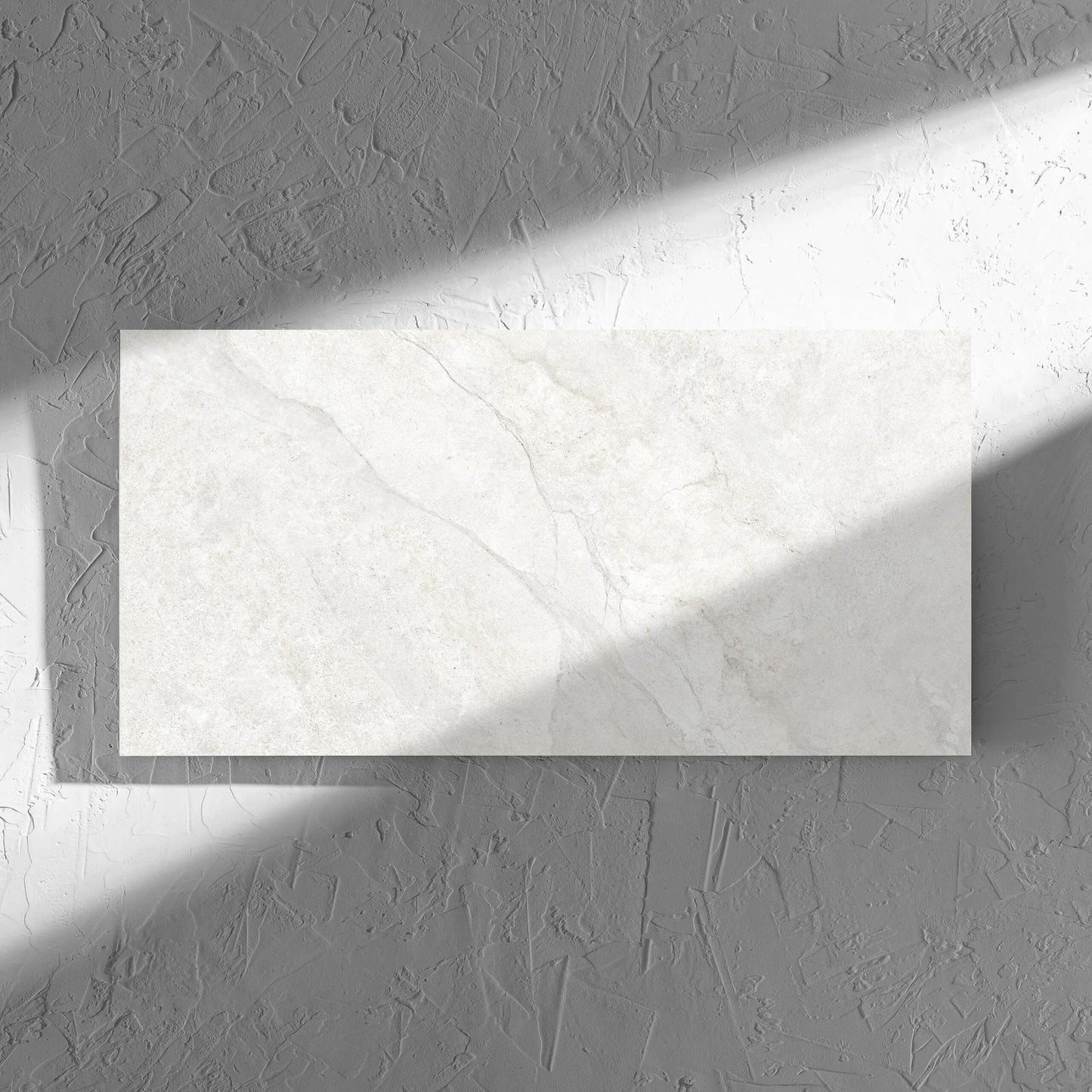 Lakestone White Matt 300x600mm tile in soft natural window light, showing the matt surface
