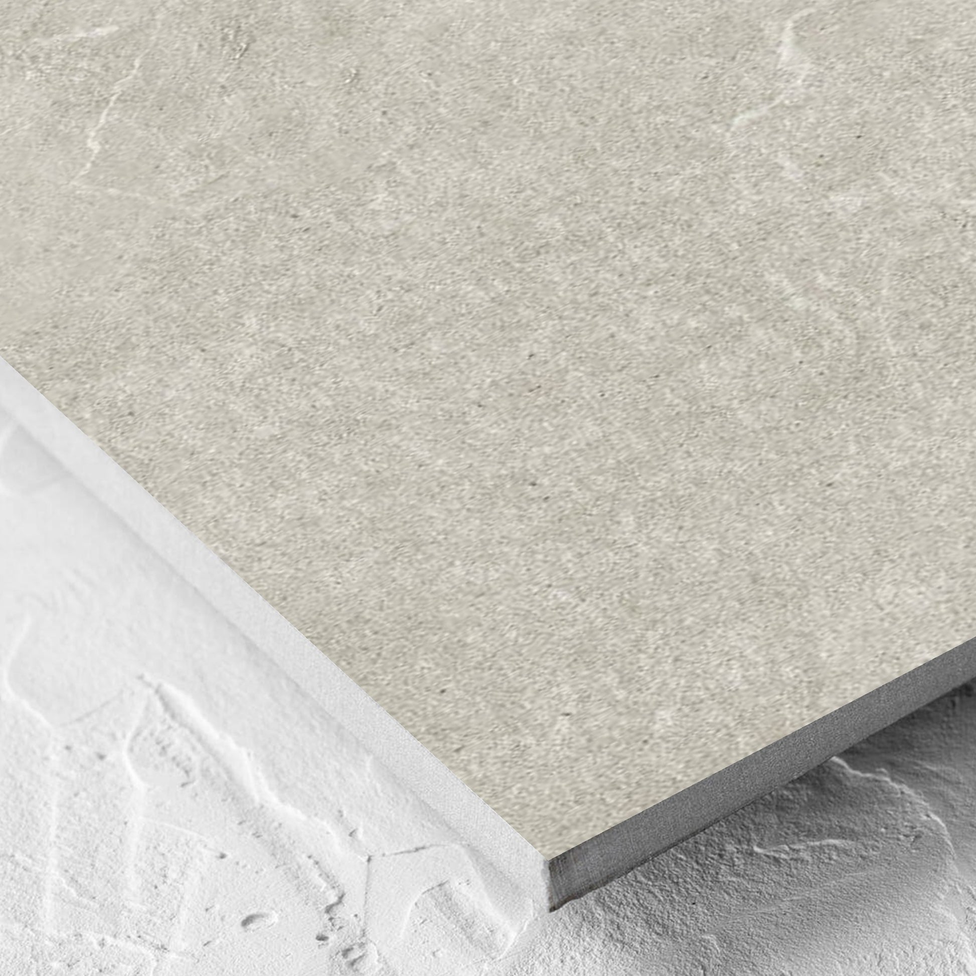 Corner close-up of the Lava Soft Beige Amber 300x600mm tile showing the soft beige lappato surface and the edge profile