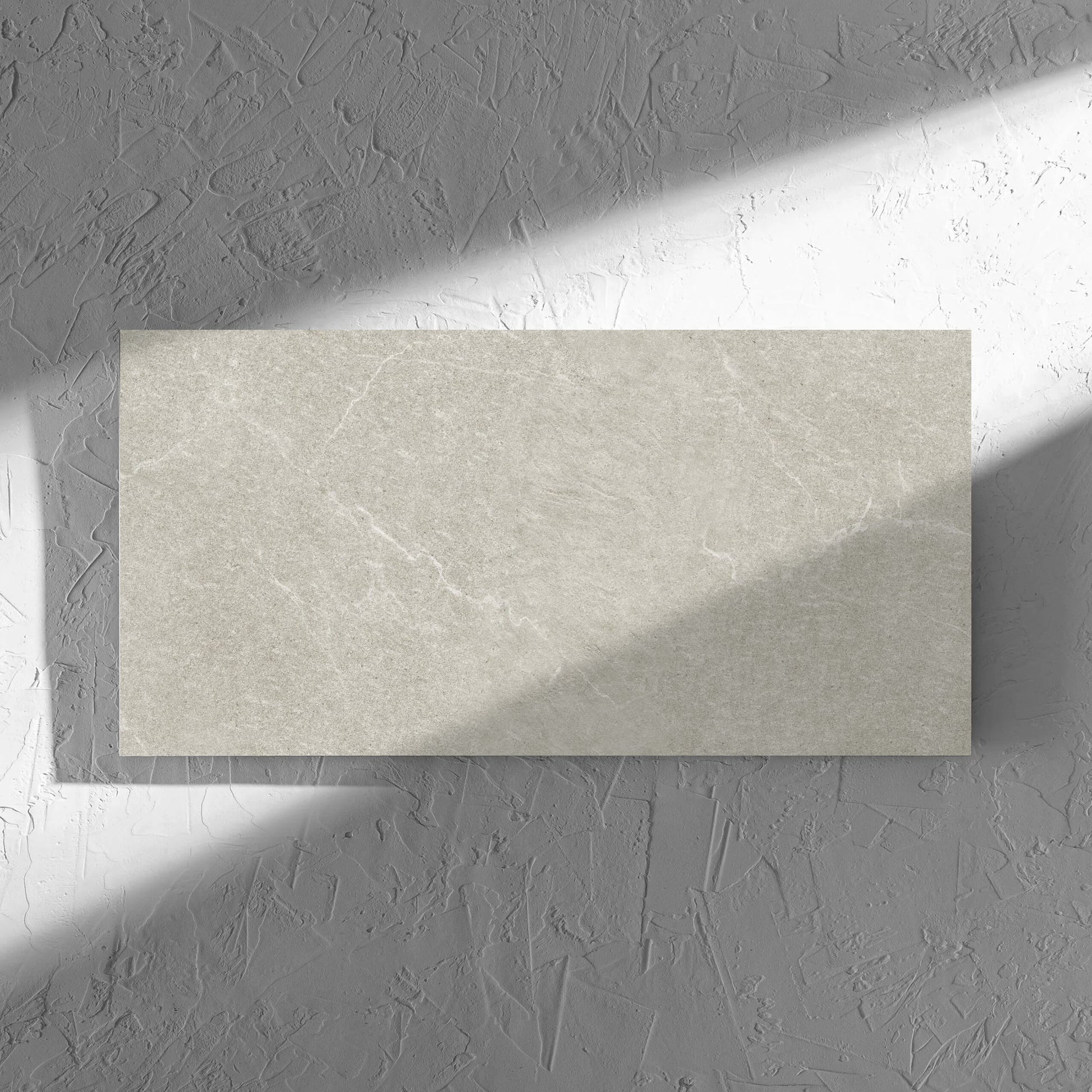 Lava Soft Beige Amber 300x600mm tile in soft natural window light, showing the soft beige lappato surface