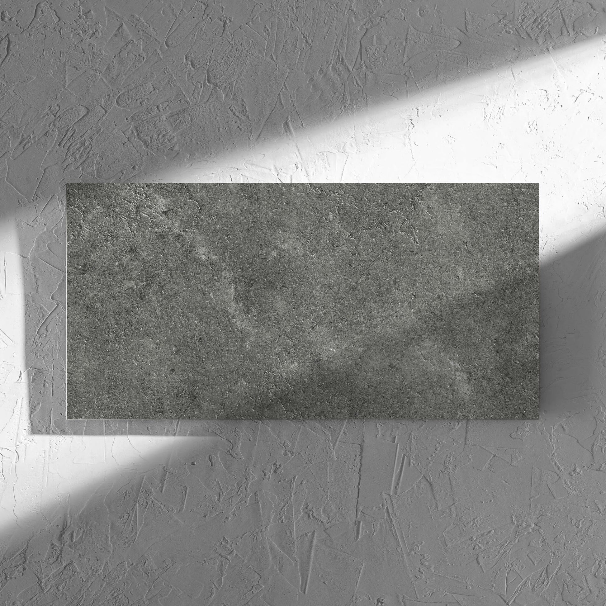 Lusso Midnight Amber 300x600mm tile in soft natural window light, showing the matt surface