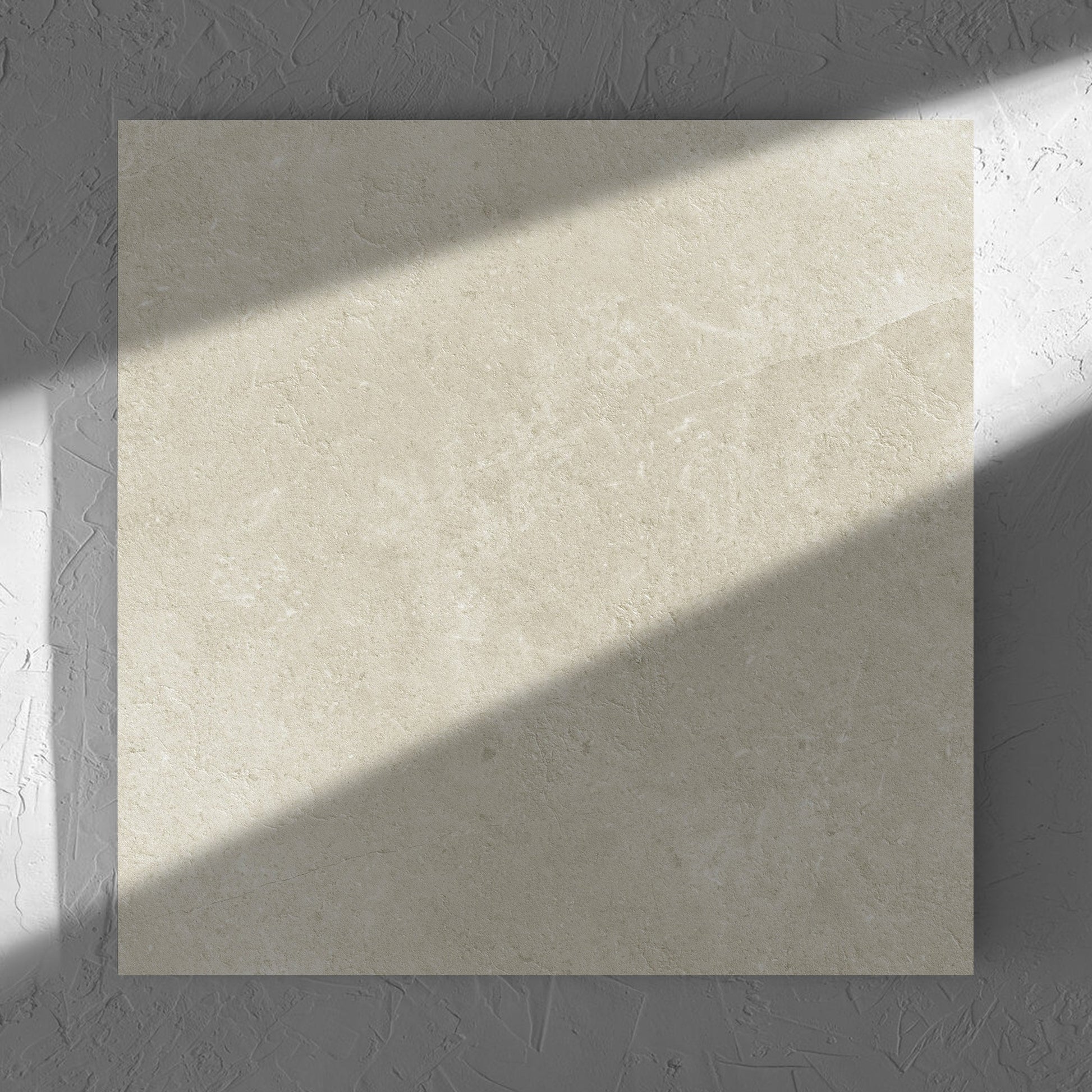 Lusso Naturale Matt 600x600mm tile in soft natural window light, showing the matt surface