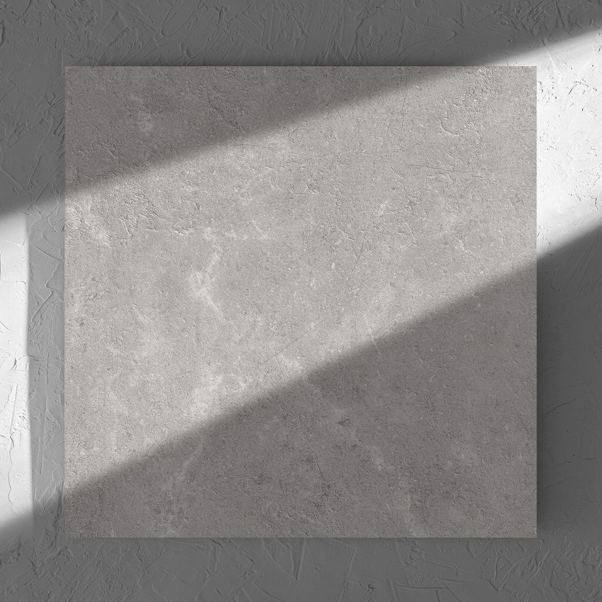 Lusso Terra Matt 600x600mm tile in soft natural window light, showing the matt surface