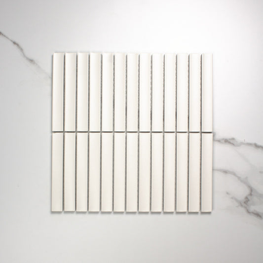 Marlowe Porcelain White Concave Speckled Matt Rectangle 20x145mm top view