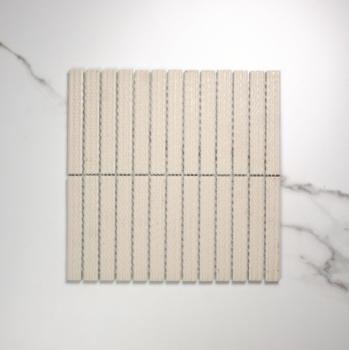 Marlowe Porcelain White Concave Speckled Matt Rectangle 20x145mm top view