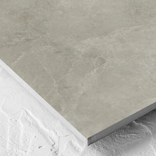 Corner close-up of the Memory Stone Beige Matt 600x600mm tile showing the tile surface and the edge profile