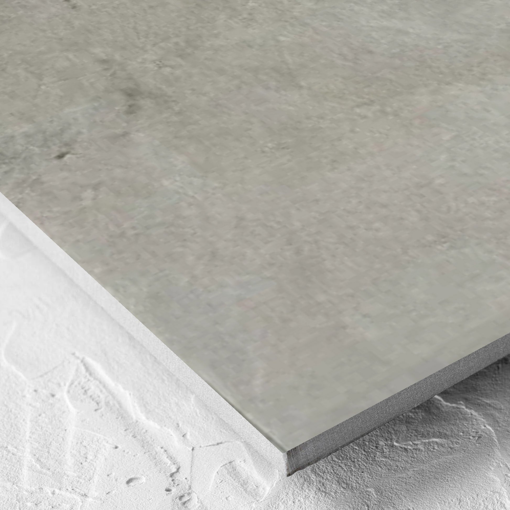 Corner close-up of the Memory Stone Bianco Matt 600x600mm tile showing the tile surface and the edge profile
