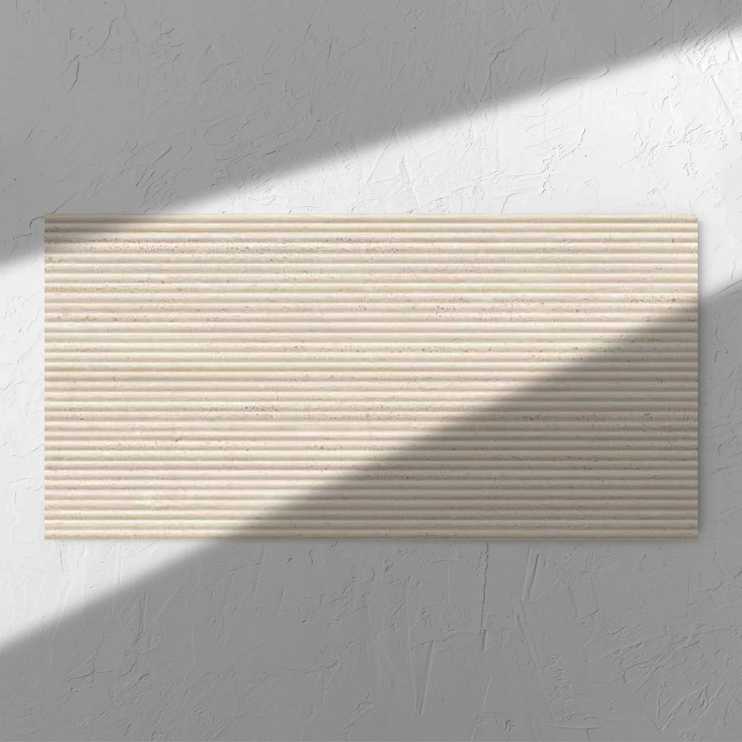 Tallow Bamboo Feature Travertine Look Ivory 600x1200mm tile in soft natural window light, showing the tile surface