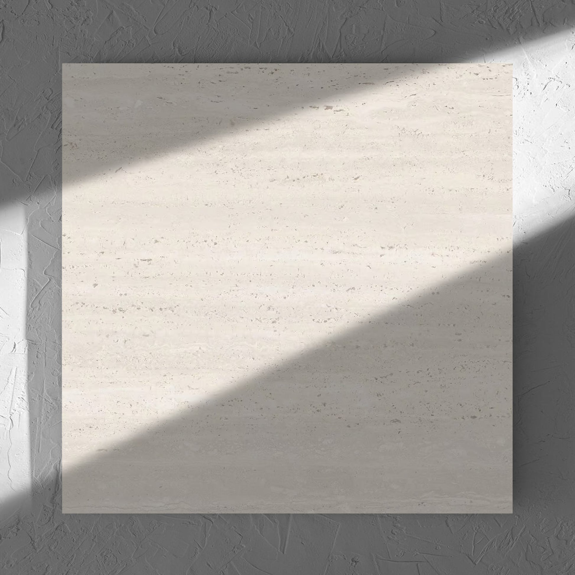 Tallow Vein Cut Travertine Look Ivory 600x600mm tile in soft natural window light, showing the beige matt surface