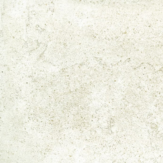 Close-up texture shot of Nest White 610x610mm tile showing a matte off-white surface with subtle natural stone-effect veining and speckled detailing.