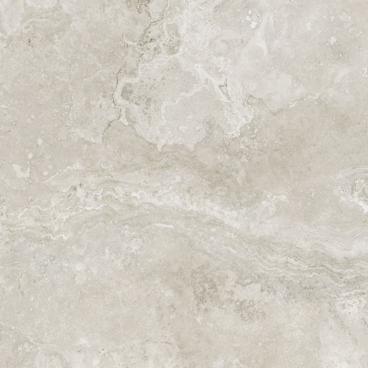 Close-up texture shot of Norcia Silver Drop Face Coping 400x600mm tile showing natural travertine-look veining and warm grey tones.