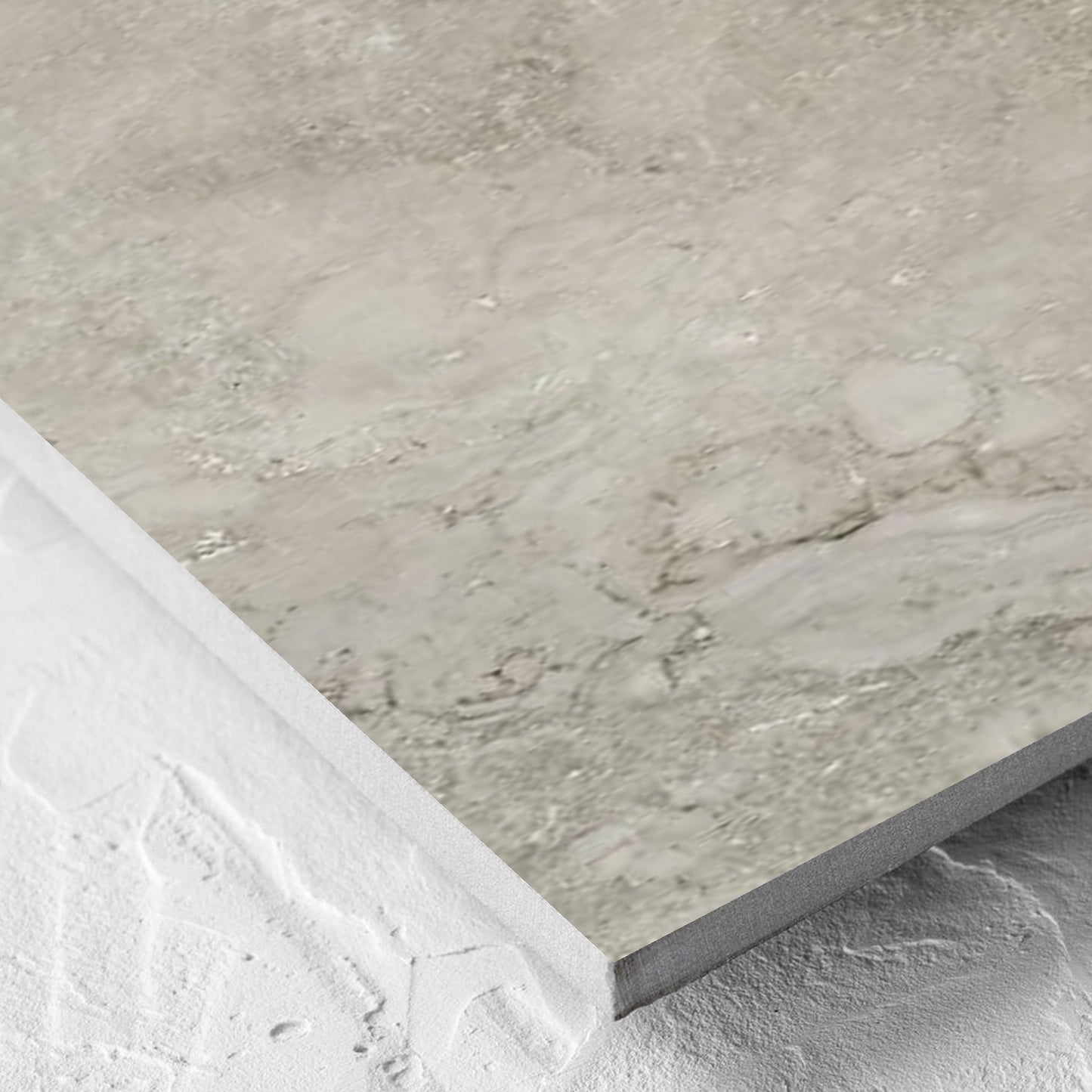 Corner close-up of the Norcia Travertine Grey 300x600mm tile showing the tile surface and the edge profile