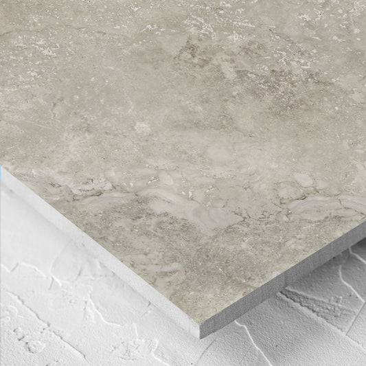 Close-up of the Norcia Travertine Grey Bamboo Feature 600x1200mm tile showing the tile surface in detail