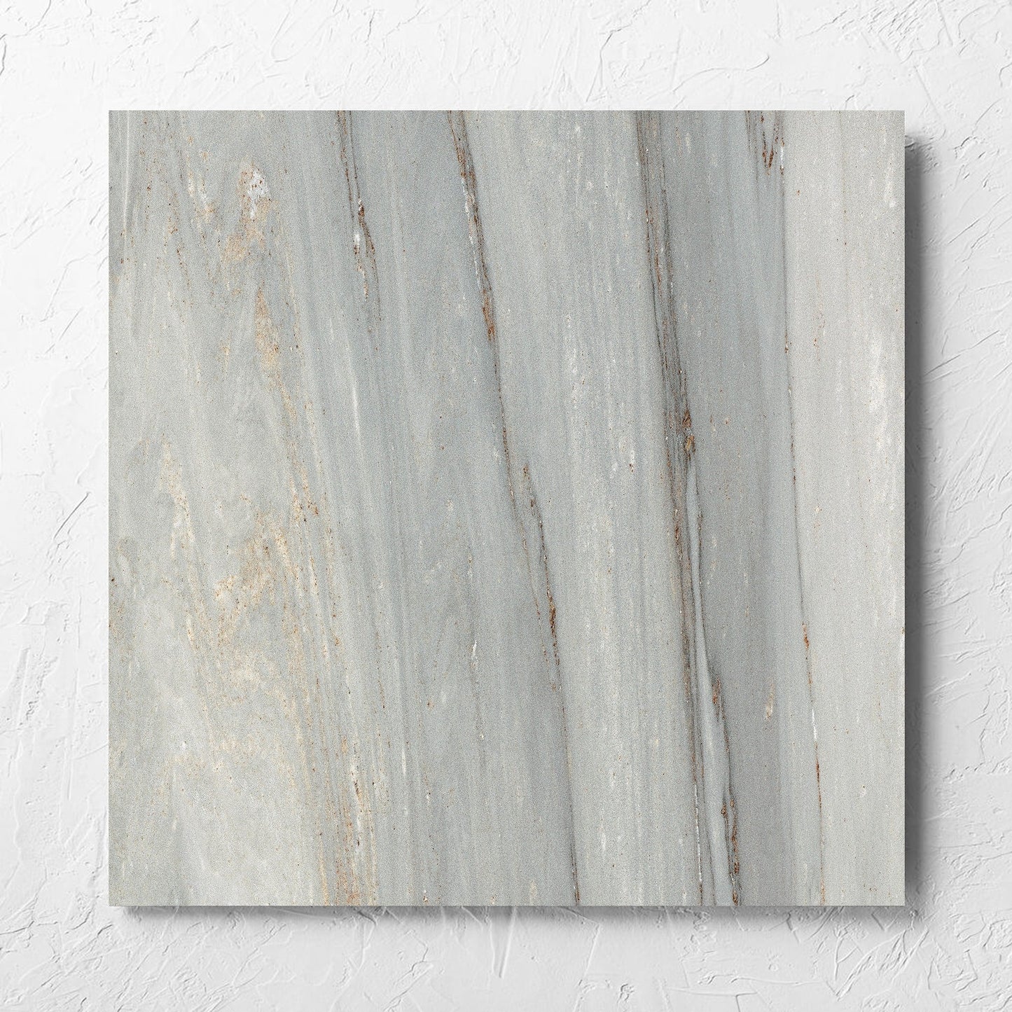 Nuovi Marmi Palissandro Matt 600x600mm tile laid flat on a white rendered wall, showing the matt surface