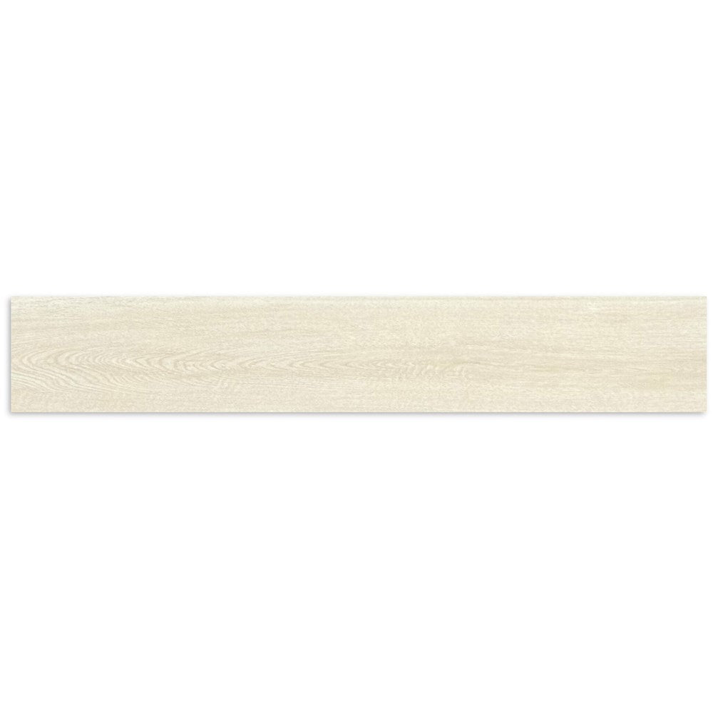Single plank tile of Oakland Balsa 200x1200mm showcasing a light cream wood-effect finish with subtle grain texture.