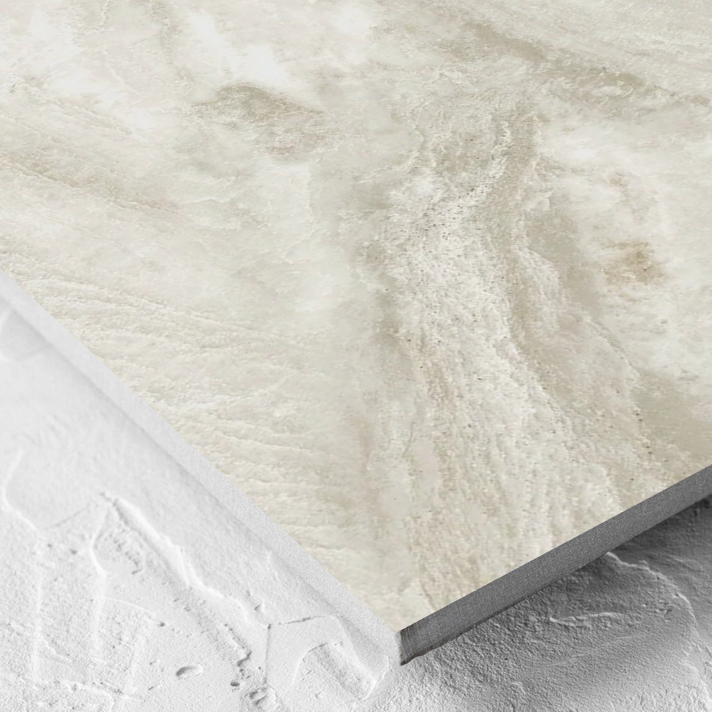 Corner close-up of the Onyx Beige Matt 600x600mm tile showing the matt surface and the edge profile
