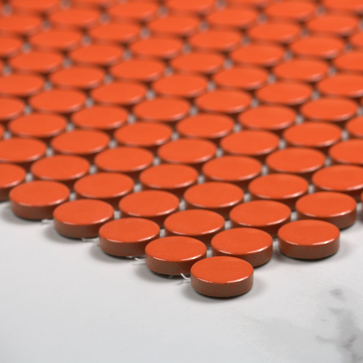 Orange Gloss Porcelain Glazed Penny Round 19mm angle view