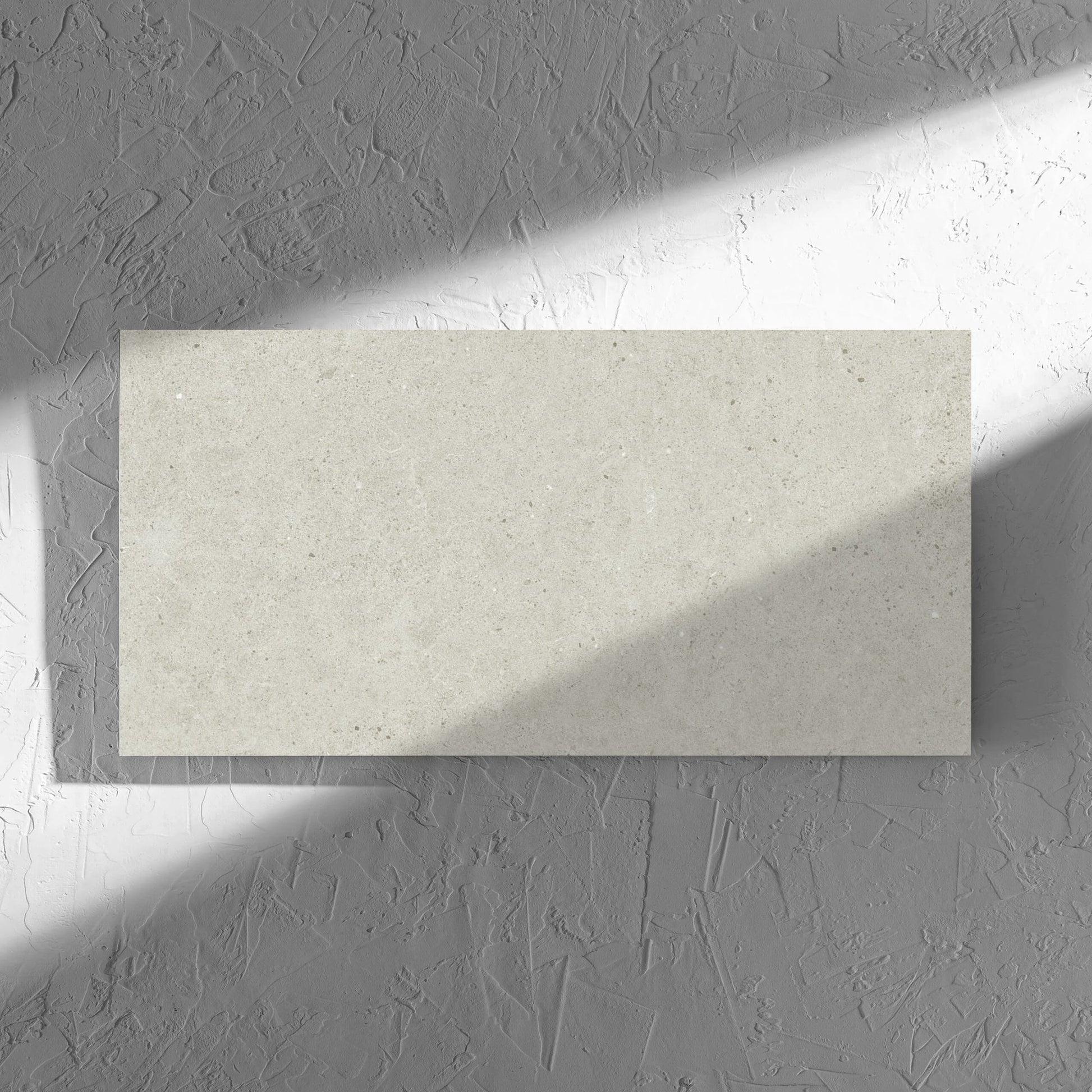 Organic Pietra Lavica Birch 300x600mm tile in soft natural window light, showing the tile surface