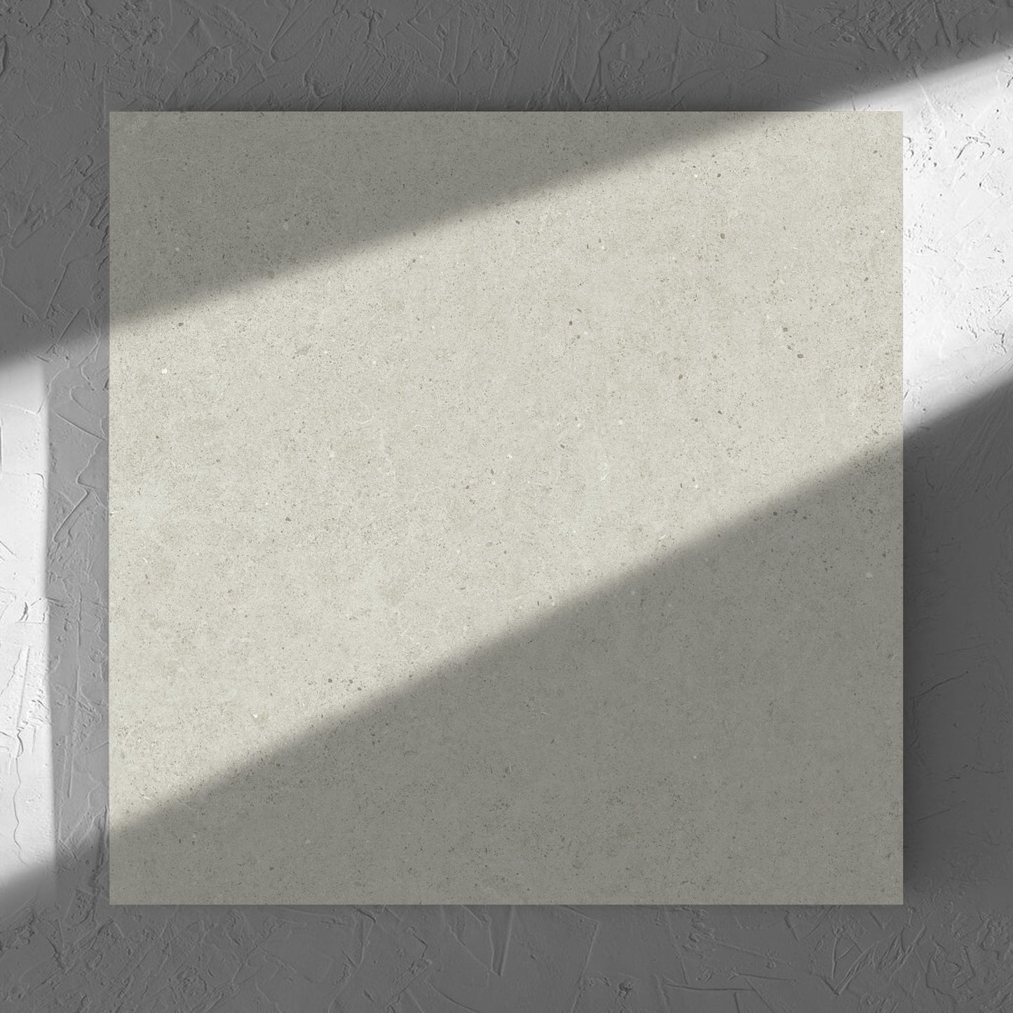 Organic Pietra Lavica Birch 600x600mm tile in soft natural window light, showing the tile surface