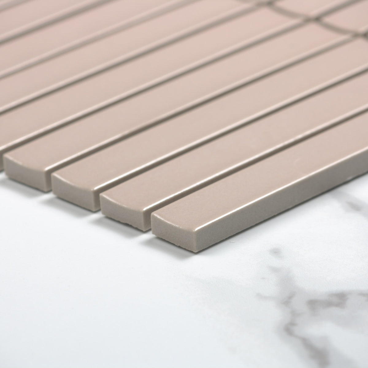 osaka pink clay matt concave finger mosaic 20x145mm angle view
