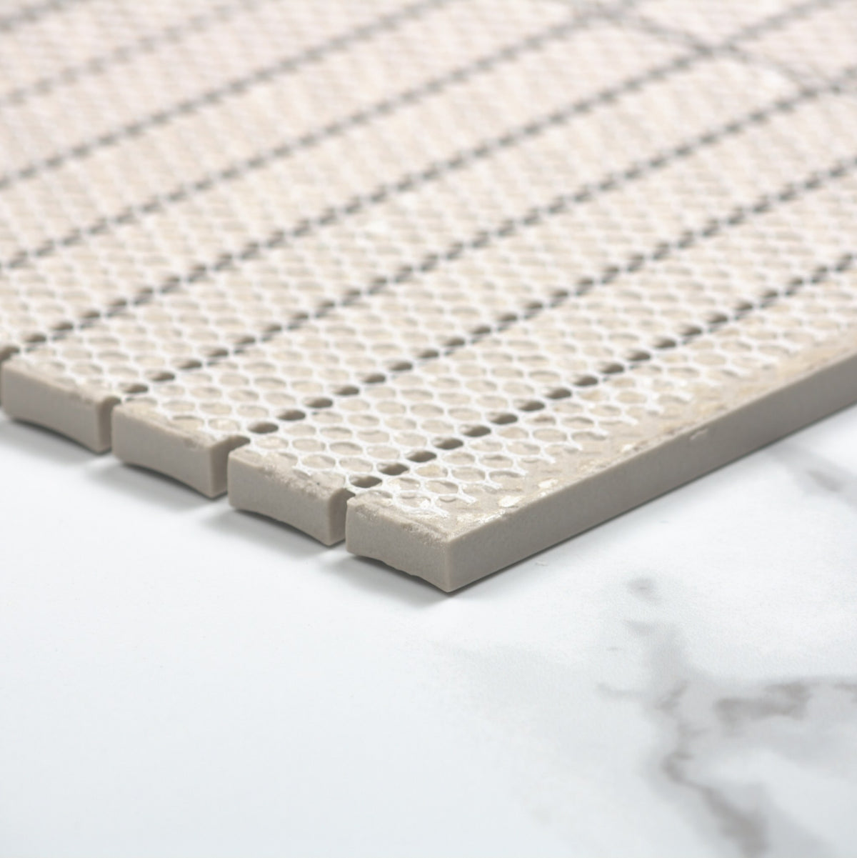 osaka pink clay matt concave finger mosaic 20x145mm angle view