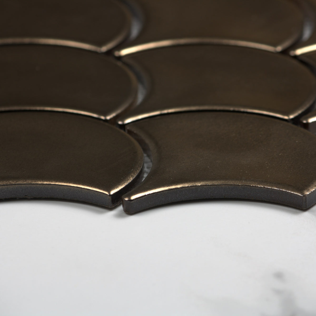 Bronze Metal Plated Matt Porcelain Glazed Fishscale angle view