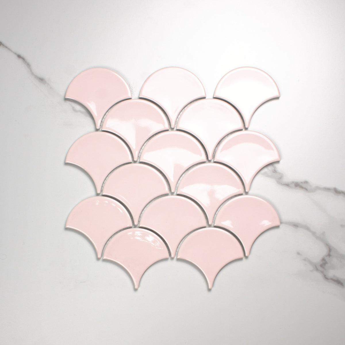 Pastel Pink Gloss Porcelain Glazed Fishscale 95x87mm top view