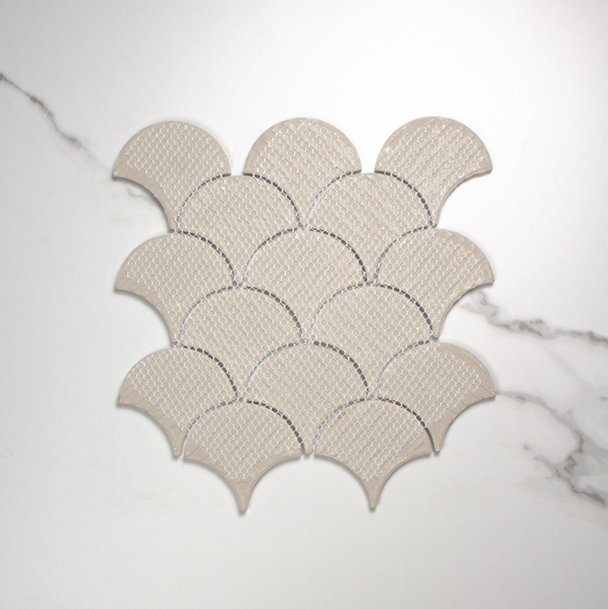 Pastel Pink Gloss Porcelain Glazed Fishscale 95x87mm top view