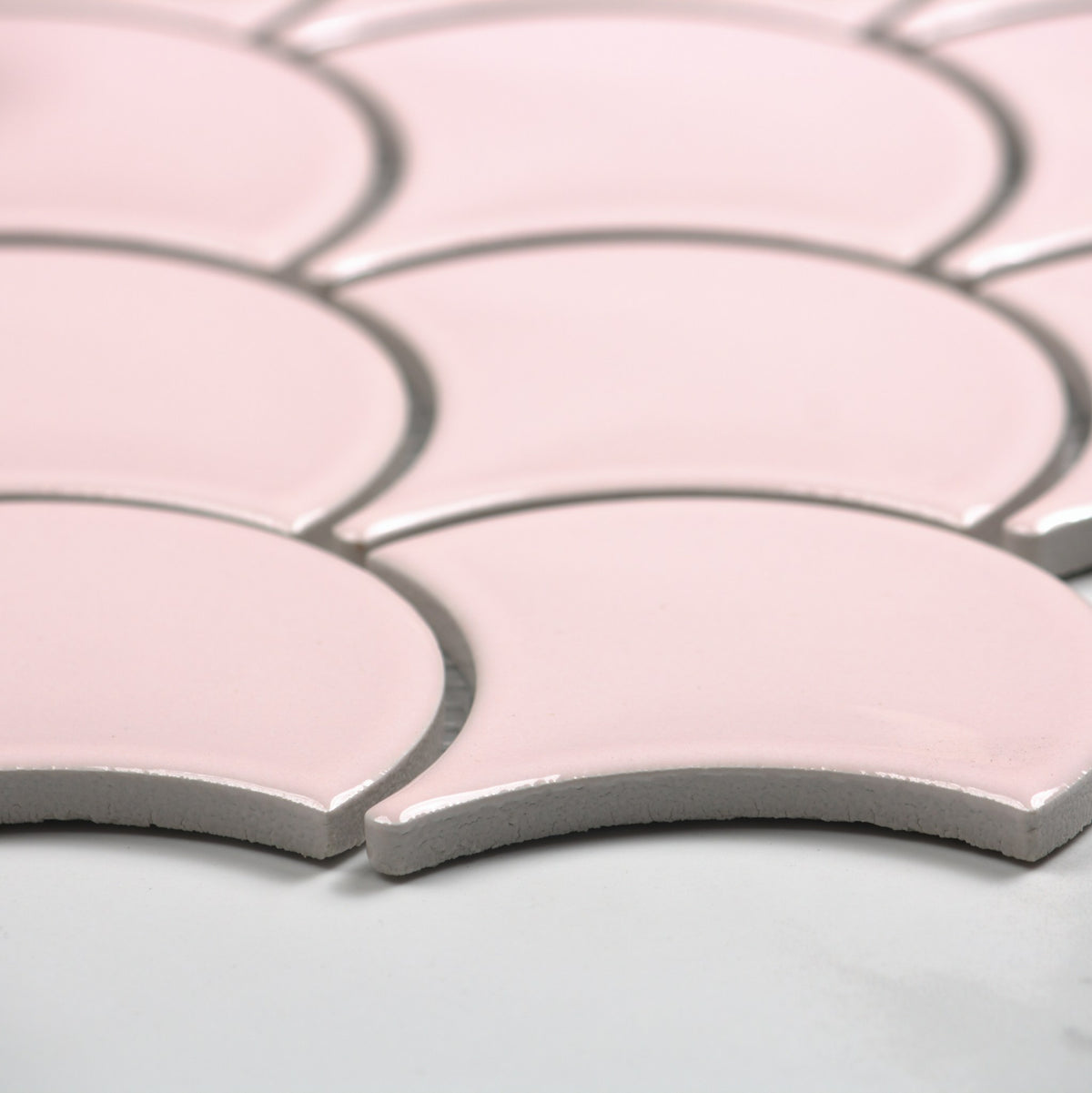 Pastel Pink Gloss Porcelain Glazed Fishscale 95x87mm angle view