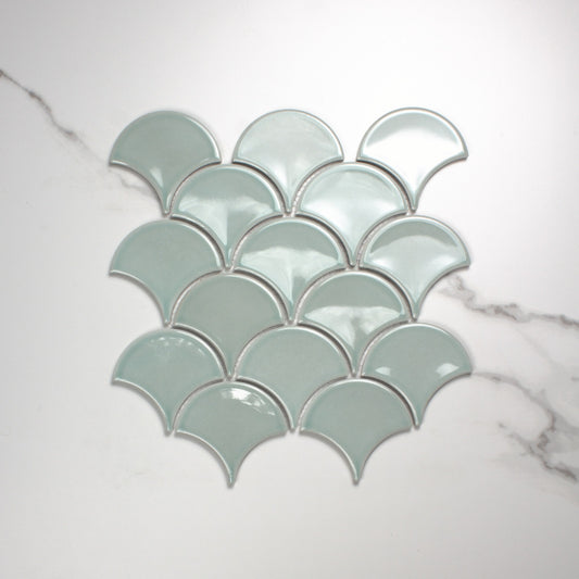 Foam Light Green Gloss Porcelain Glazed Fishscale 95x87mm top view