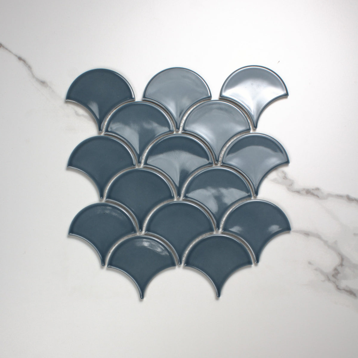 Denim Blue Gloss Porcelain Glazed Fishscale 95x87mm top view