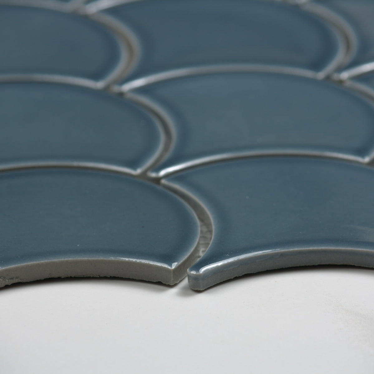 Denim Blue Gloss Porcelain Glazed Fishscale 95x87mm angle view