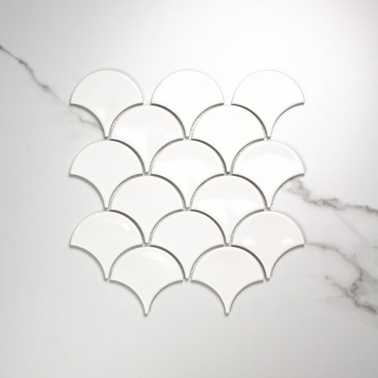 White Gloss Porcelain Glazed Fishscale 95x87mm top view