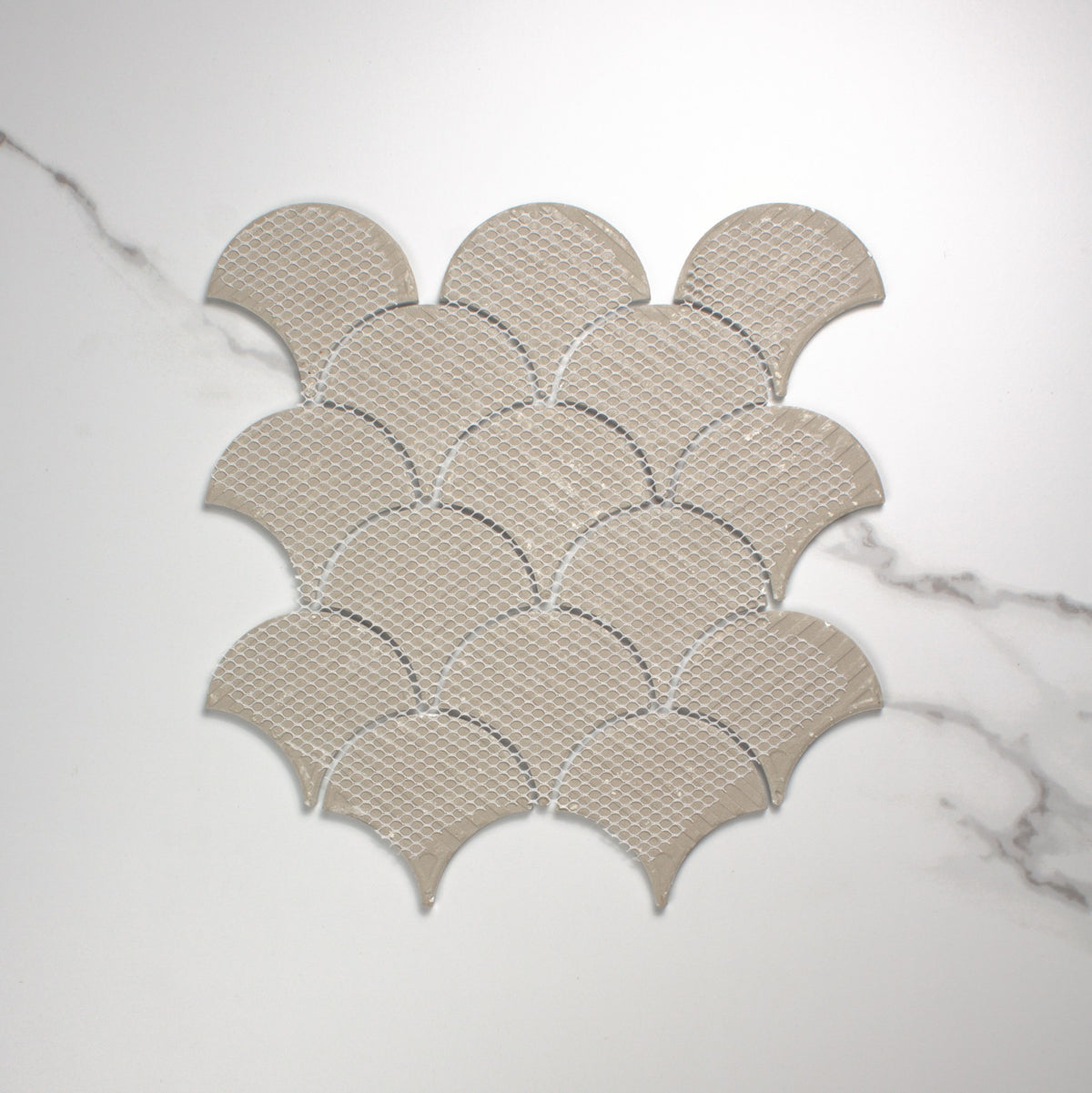 White Gloss Porcelain Glazed Fishscale 95x87mm top view